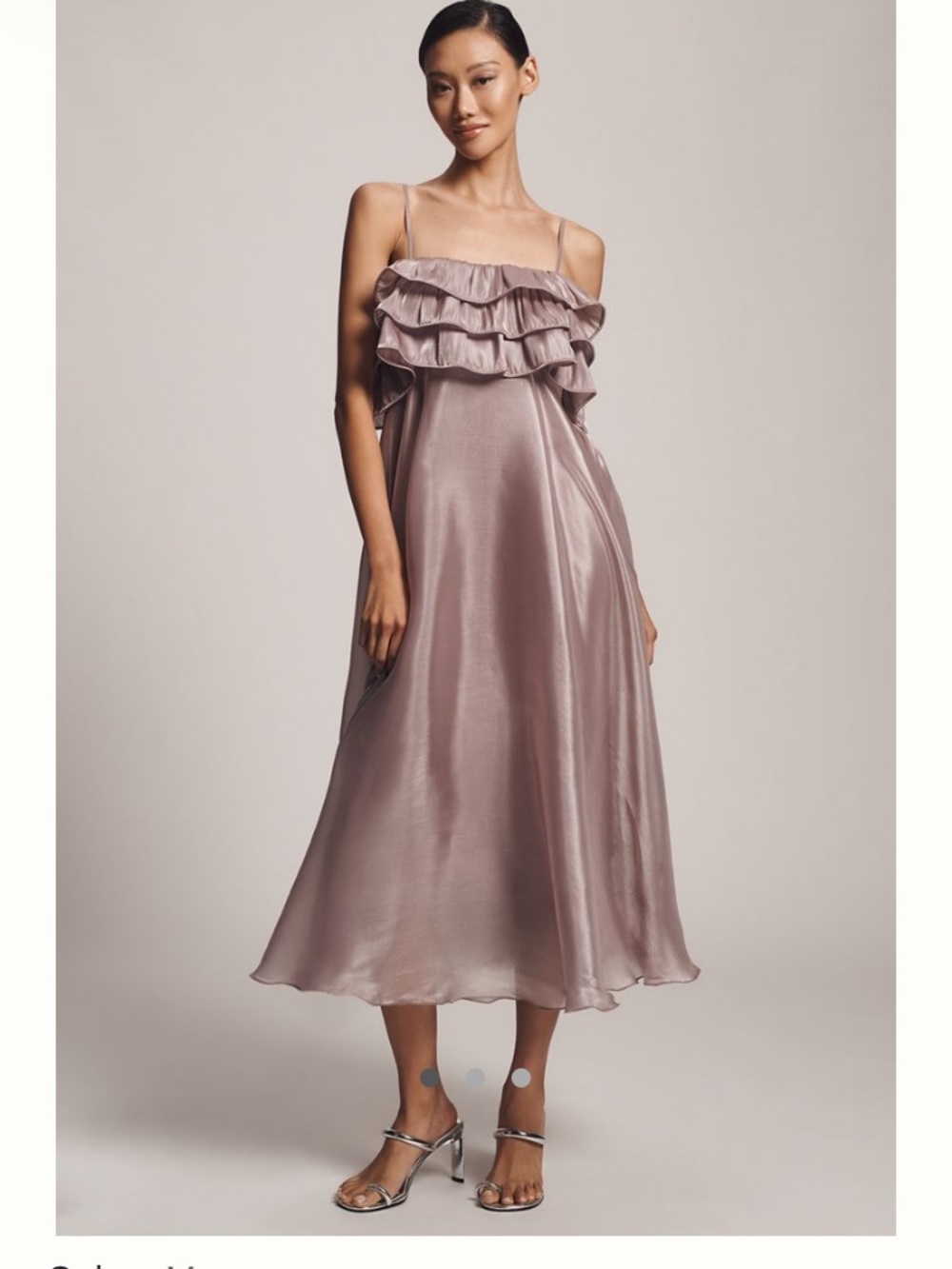 Anthropologie BL-NK Ruffled Satin Midi Dress in Mauve